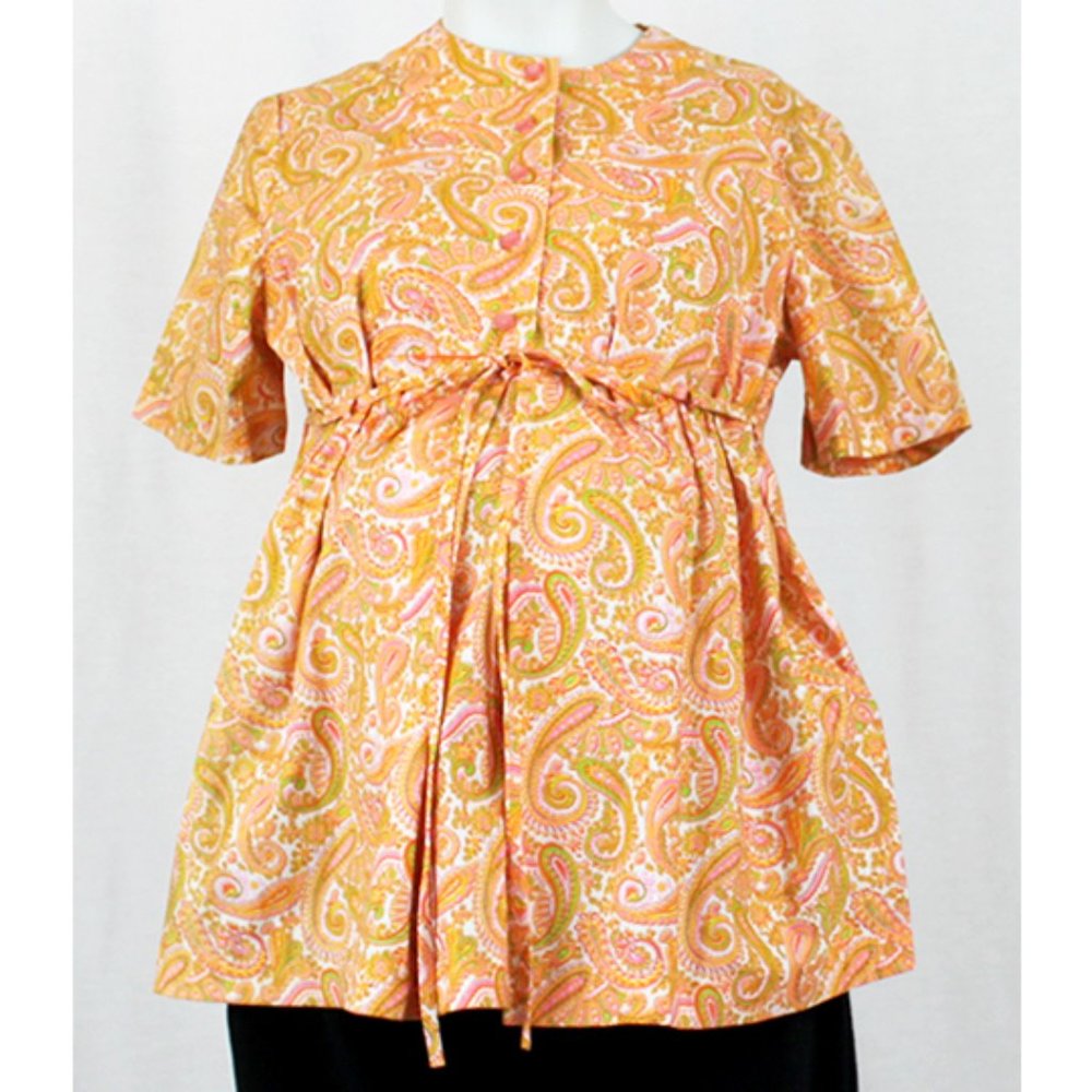 VINTAGE 60s Paisley Popover Maternity Top Size S/M
